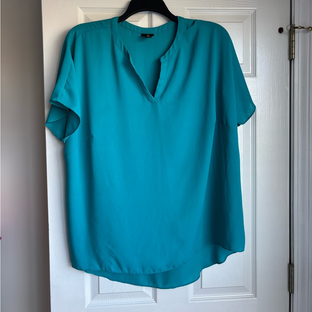 Worthington Teal Short-Sleeve V-Neck Blouse